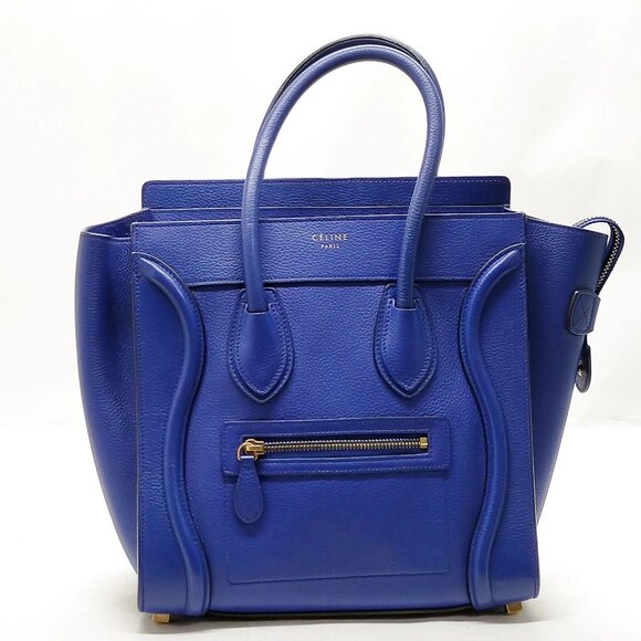 Celine Handbags - Authentic CELINE Navy Blue Leather Hand Bag mn684-122825